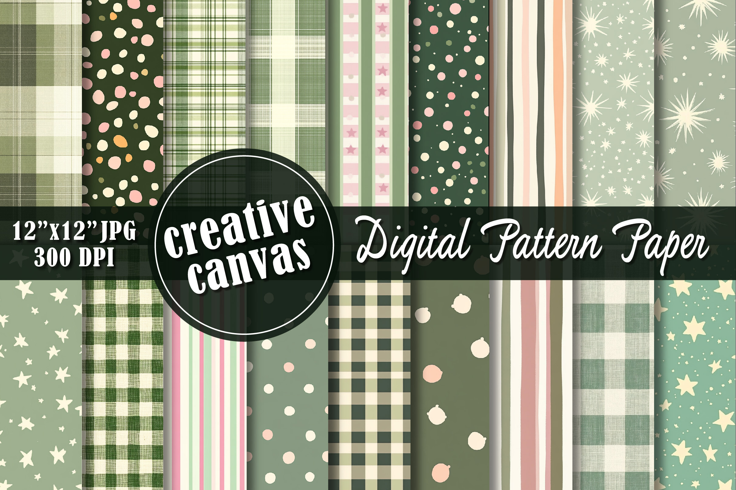 Vintage Sage Pink Preppy Digital Paper