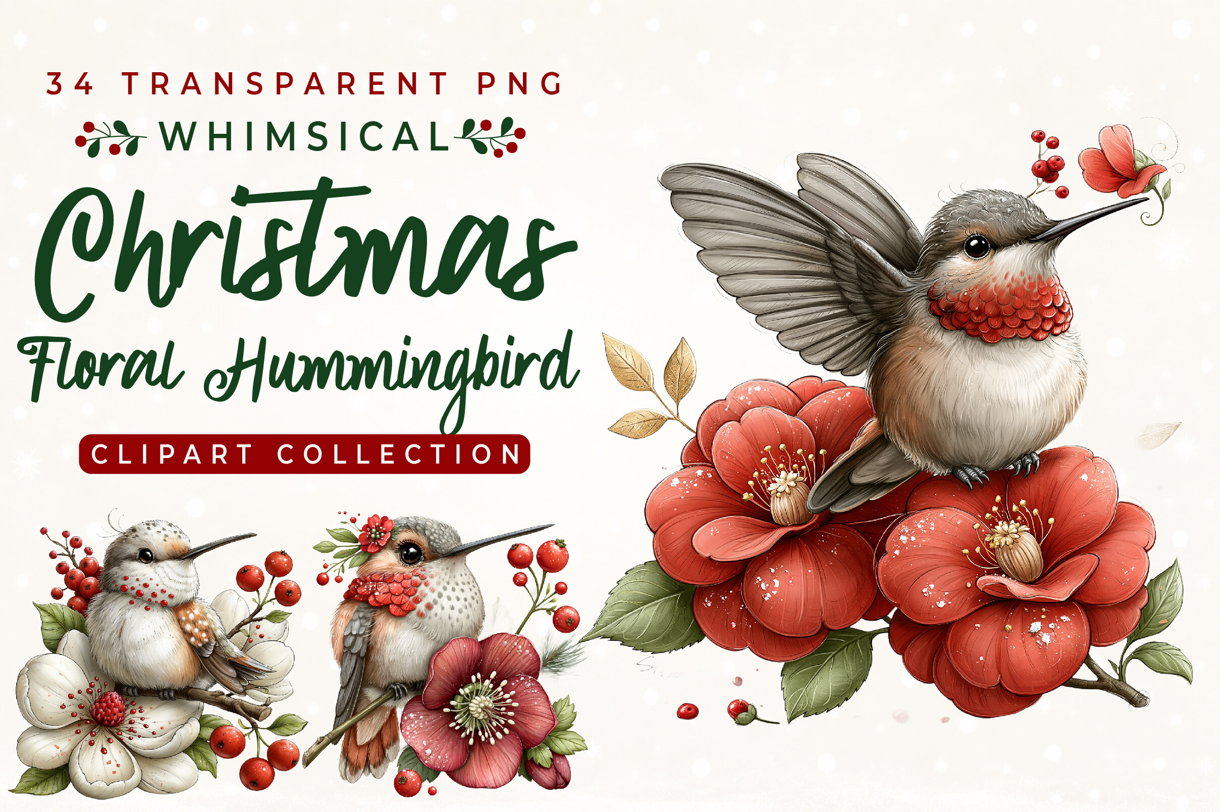 Whimsical Christmas Floral Hummingbird
