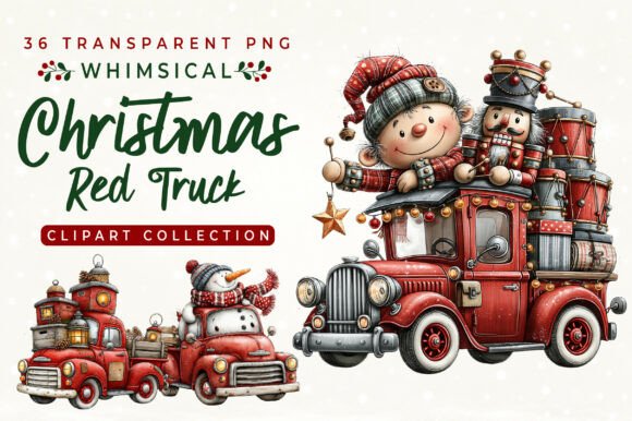 Whimsical Christmas Vintage Red Truck