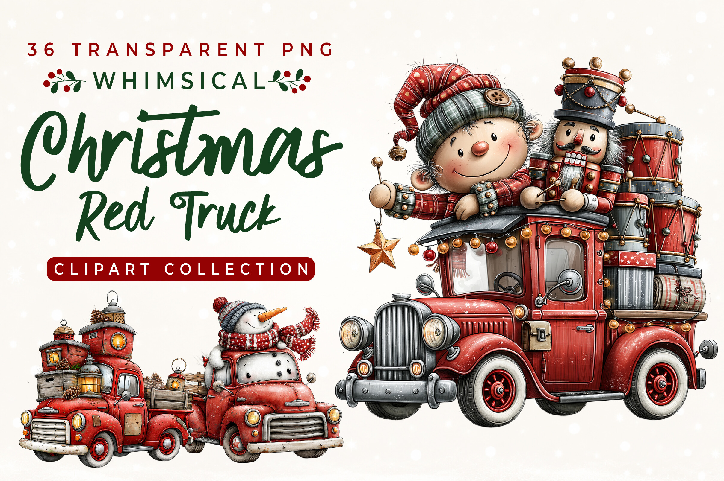 Whimsical Christmas Vintage Red Truck