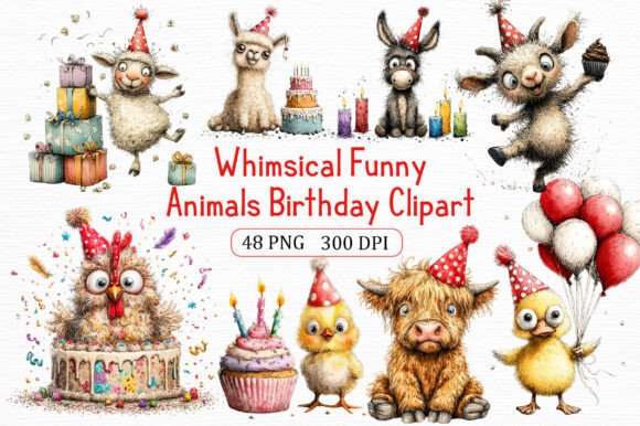 Whimsical Funny Animals Birthday Clipart