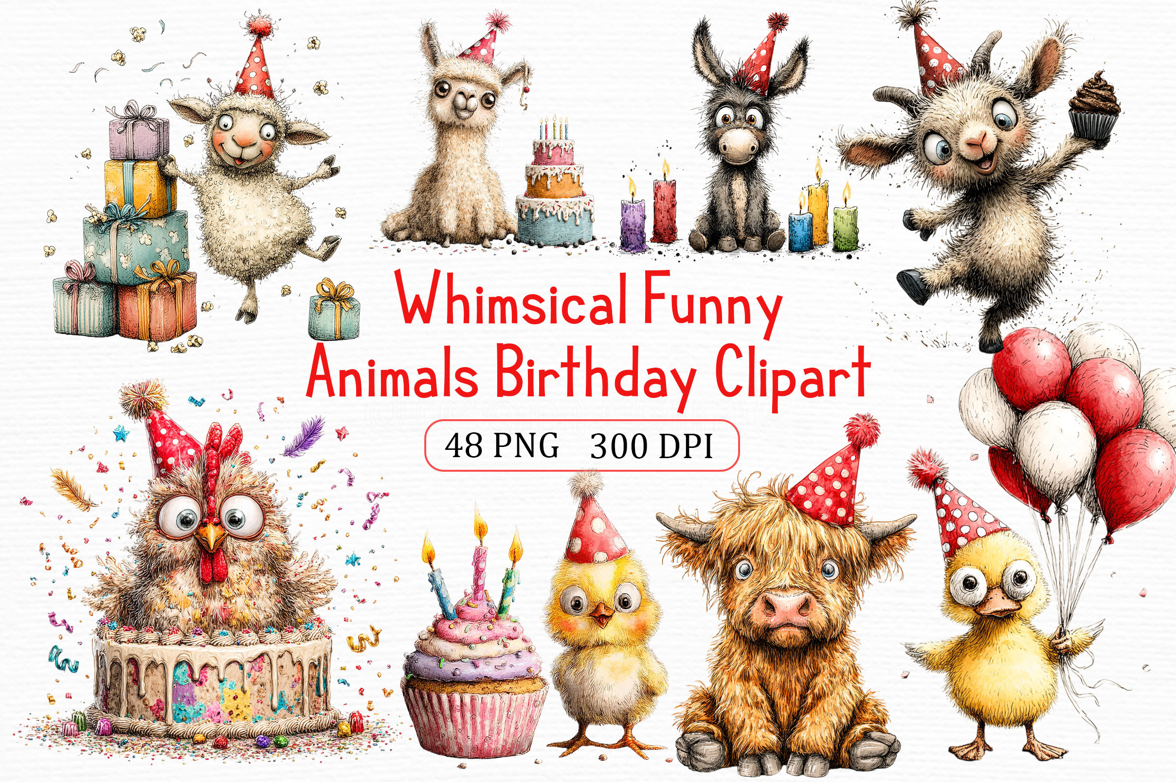 Whimsical Funny Animals Birthday Clipart