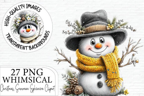 Whimsical Winter Snowman Clipart