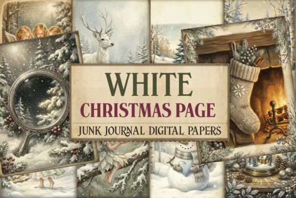 White Christmas Page Junk Journal Paper