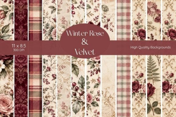 Winter Rose Digital Paper Pack