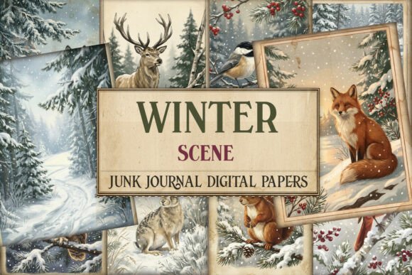 Winter Scene Junk Journal Paper