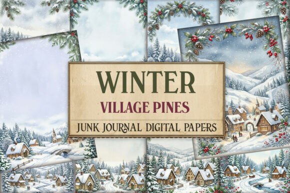 Winter Village Pines Junk Journal Paper