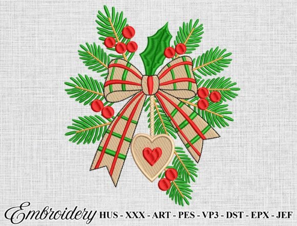 Xmas Holly Greenery Embroidery Design