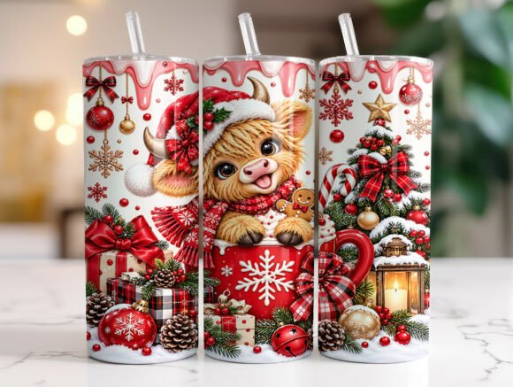 20oz Christmas Highland Cow Tumbler Wrap