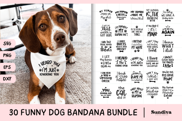 30 Funny Dog Bandana Quotes SVG Bundle