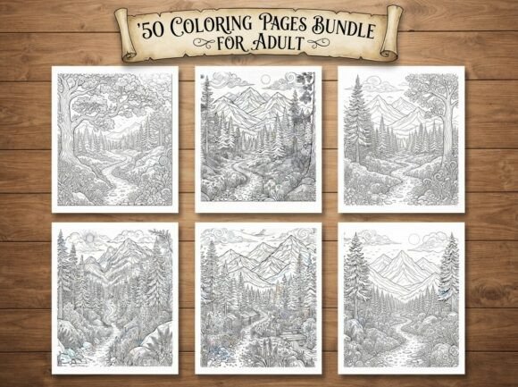 50 Mountain Forest Coloring Pages Bundle