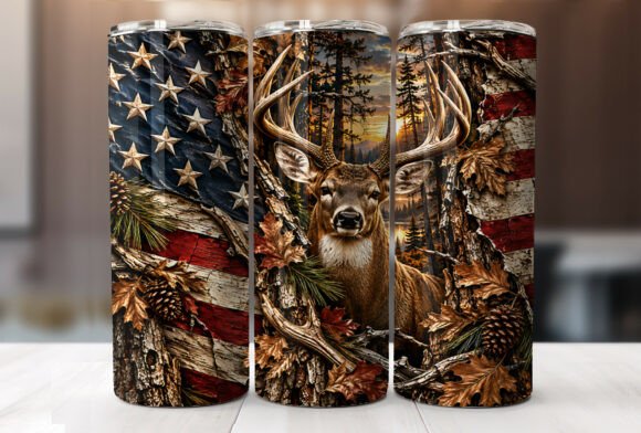 American Flag Deer Hunting Tumbler Wrap Grafika Owijki na kubek Przez Begum Creation