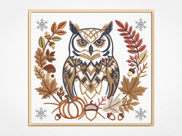 Autumn Owl Embroidery Design, 5 Size