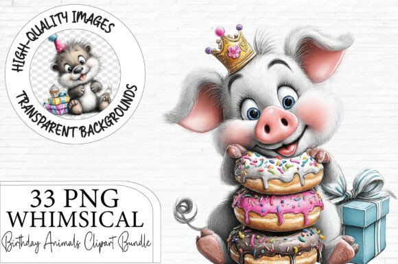 Birthday Animals Clipart PNG Bundle