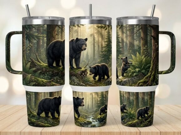 Black Bear Family Forest Wildlife Tumble