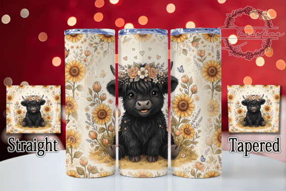 Black Highland Cow Floral 20oz Tumbler
