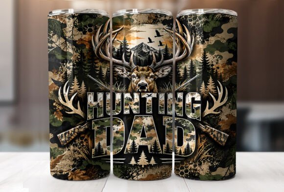 Camo Deer Hunting Dad Tumbler Wrap PNG