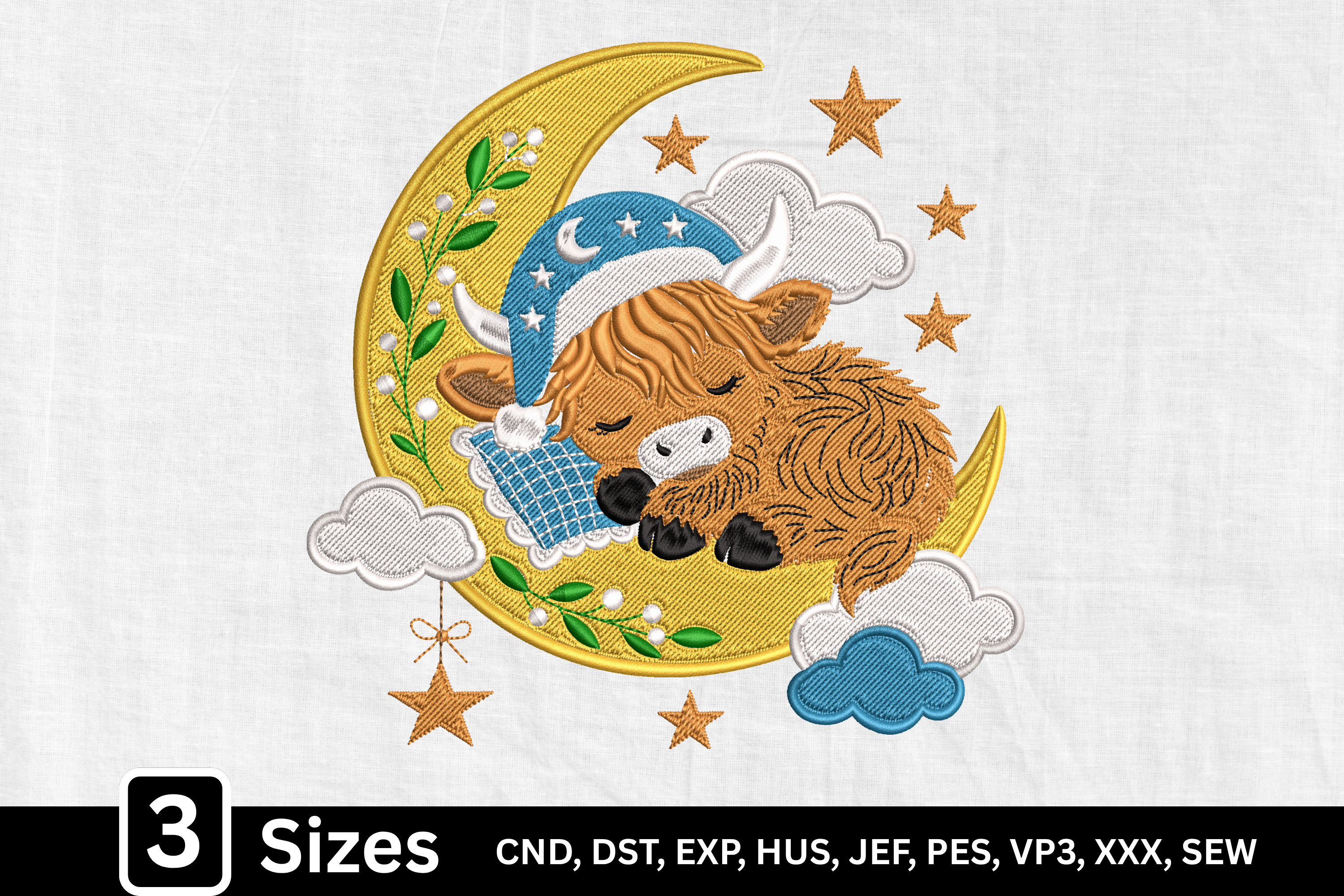 Celestial Sleeping Highland Cow Moon