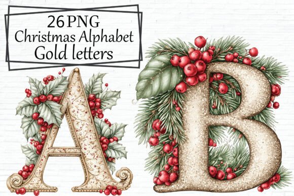 Christmas Alphabet Gold Letters PNG