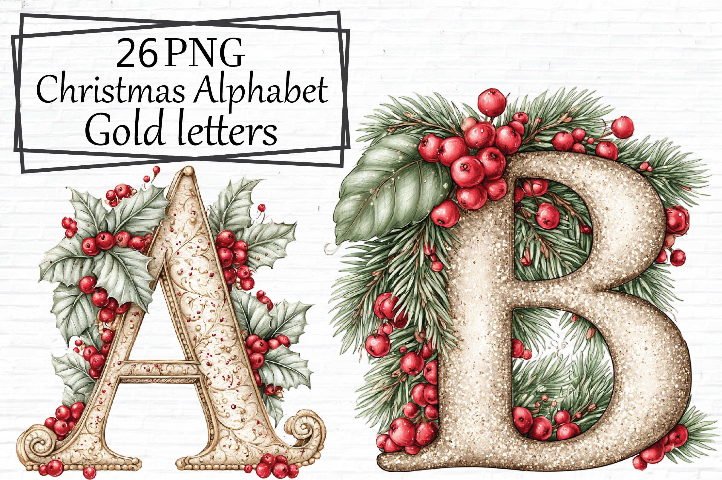 Christmas Alphabet Gold Letters PNG