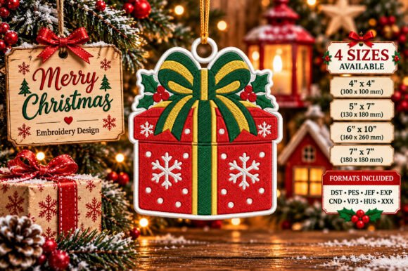 Christmas Gift Box Ornament Embroidery
