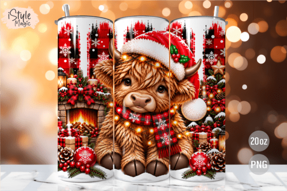 Christmas Highland Cow 20oz Tumbler Wrap