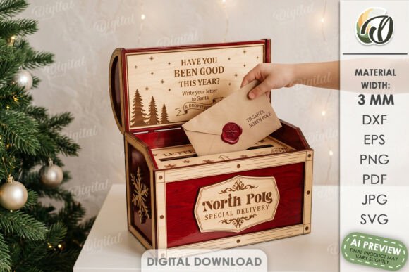 Christmas Santa Letter Box Laser Cut laser cut file