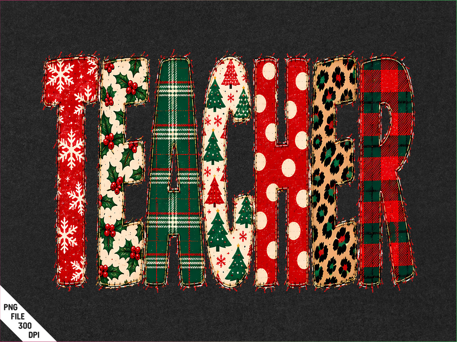 Christmas Teacher Plaid Leopard PNG