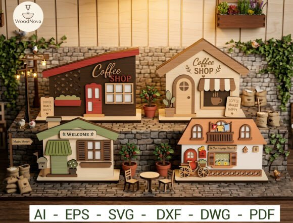 Coffee Shop Miniature House SVG Bundle