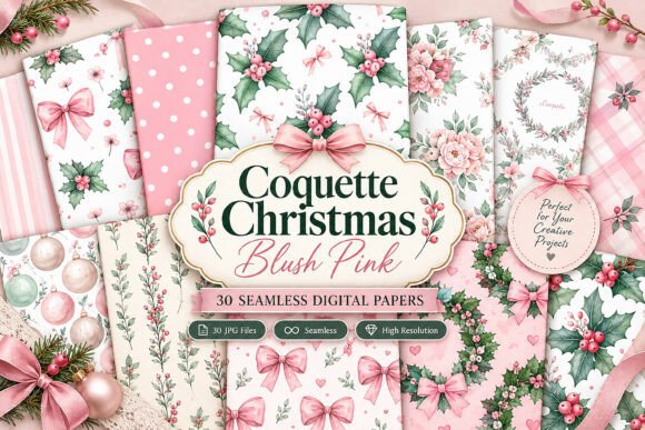 Coquette Christmas Blush Pink Digital