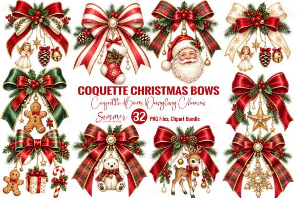 Coquette Christmas Bows Charms Bundle Graphic Illustrations By Summer Digital Design