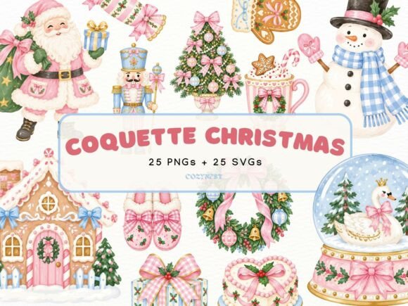 Coquette Christmas Watercolor Cliparts
