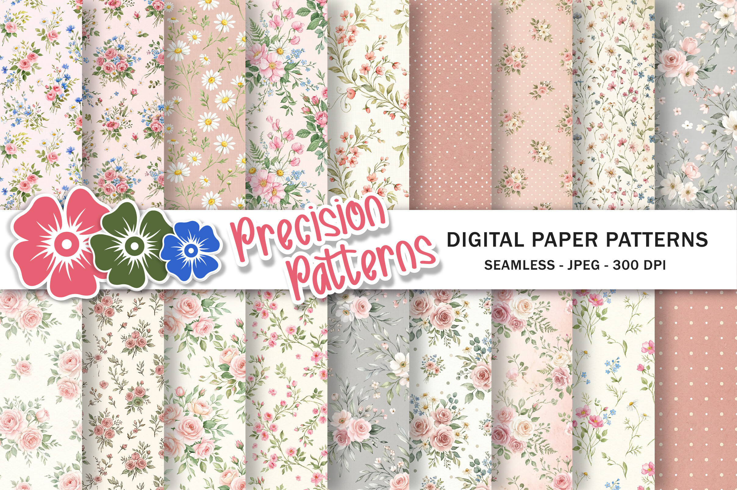 Cottage Chic Flower Digital Paper