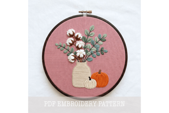 Cotton Vase Pumpkins Embroidery Pattern