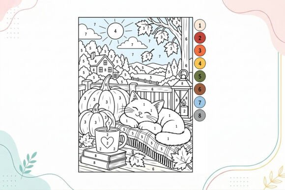 Cozy Autumn Cat Coloring Page