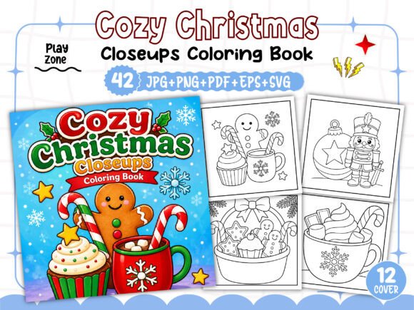 Cozy Christmas Closeups Coloring Book