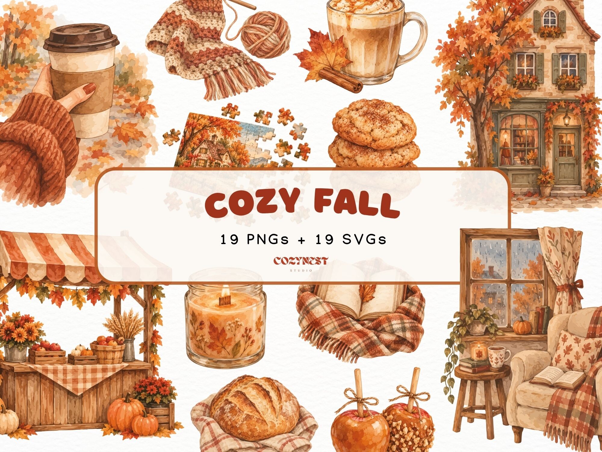 Cozy Fall Watercolor Cliparts Autumn PNG