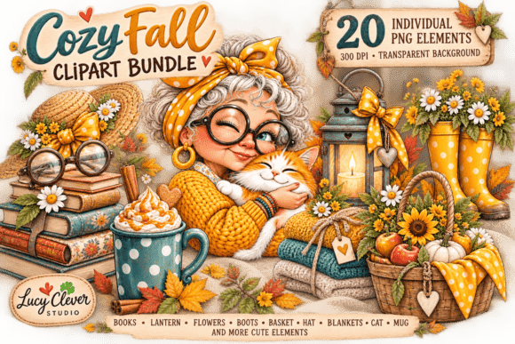 Cozy Granny Autumn Clipart Bundle