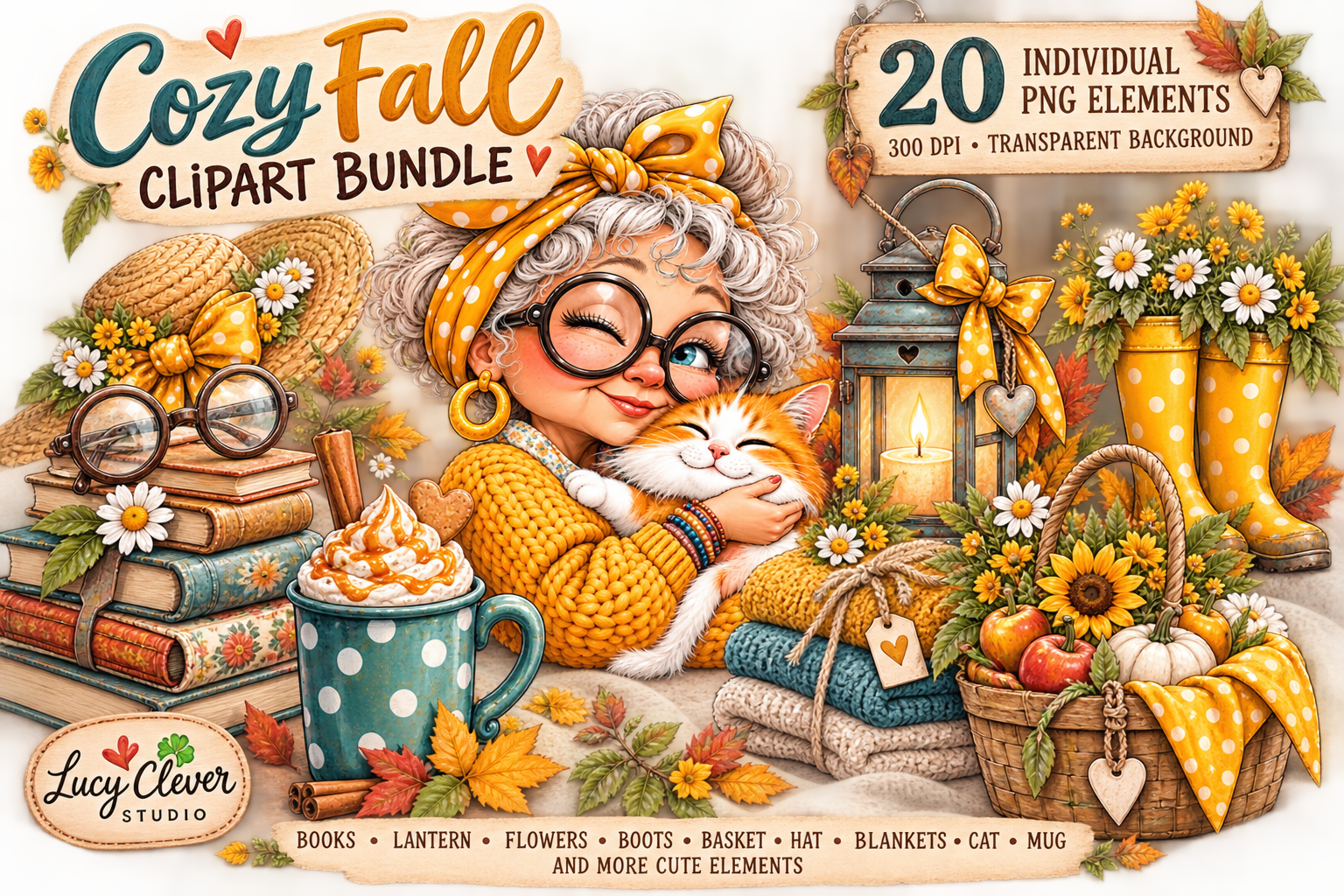 Cozy Granny Autumn Clipart Bundle
