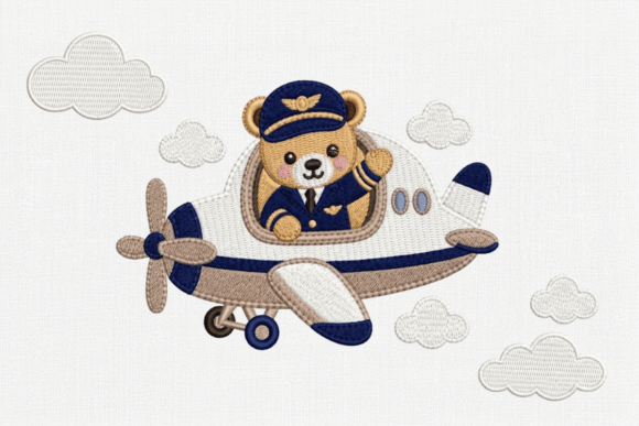 Cute Baby Bear Pilot Flying Airplane