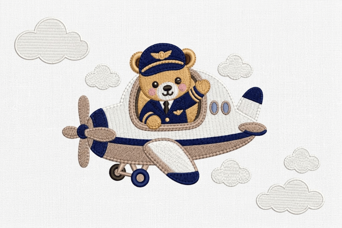 Cute Baby Bear Pilot Flying Airplane