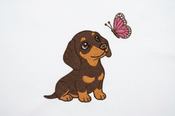 Cute Dachshund Puppy with Butterfly