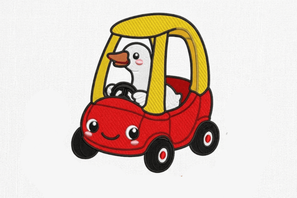 Cute Duck Driving Car Embroidery Design