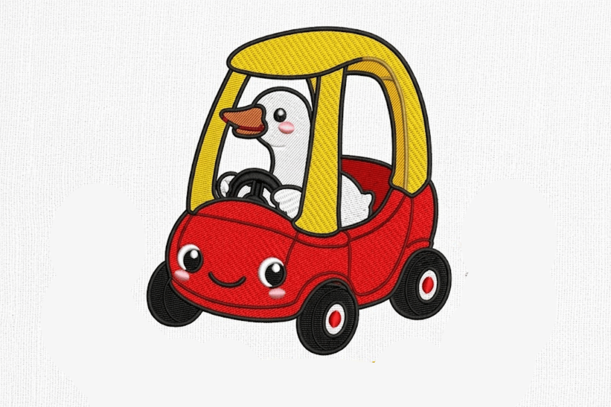 Cute Duck Driving Car Embroidery Design