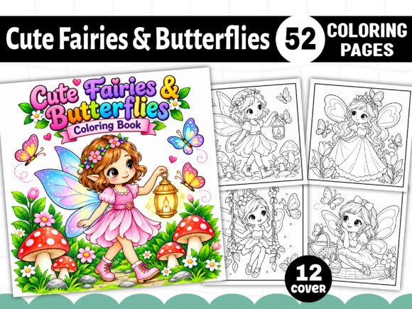 Cute Fairies & Butterflies Coloring Book