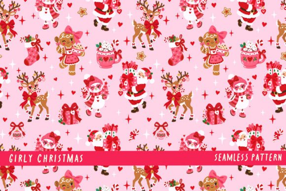 Cute Girly Christmas Pink Pattern PNG