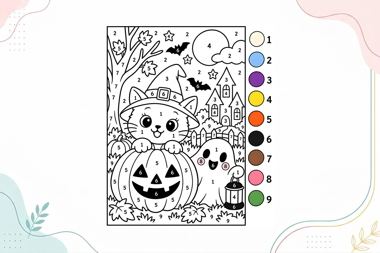 Cute Halloween Cat Coloring Page