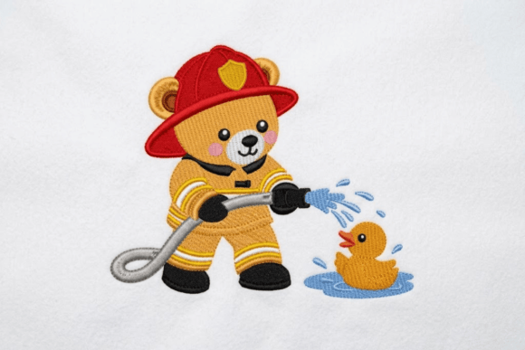 Firefighter Bear Embroidery Design