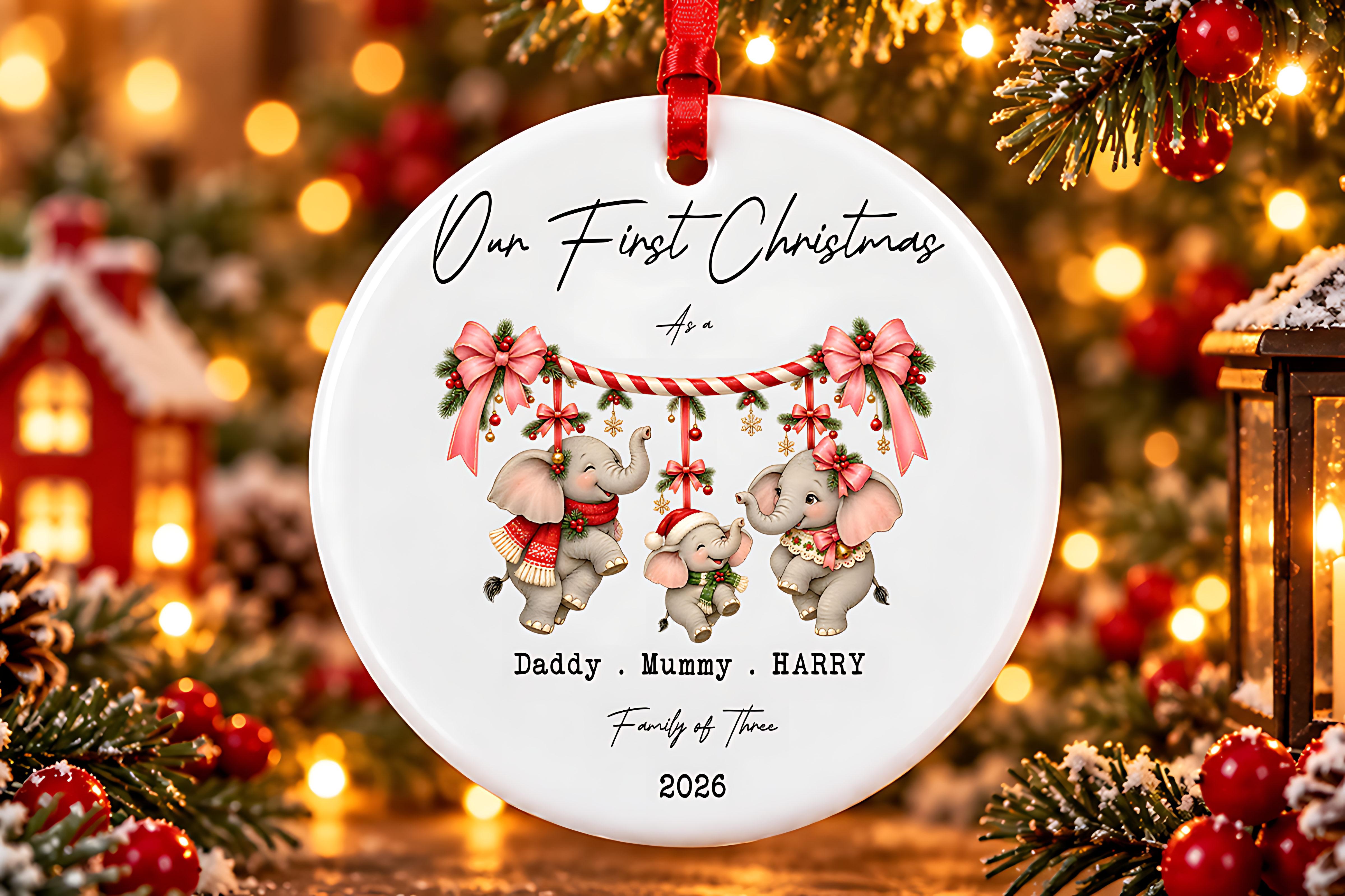 First Christmas Elephant Family Ornament