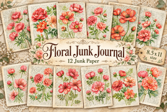 Floral Junk Journal Digital Paper